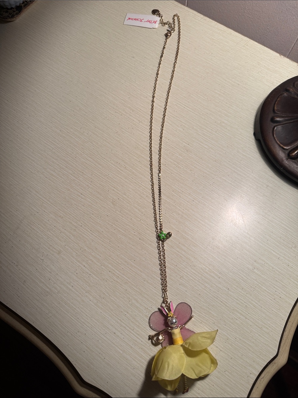 Betsy Johnson Gold-Tone w/ Pink Butterfly & Yellow Petal Dress Pendant